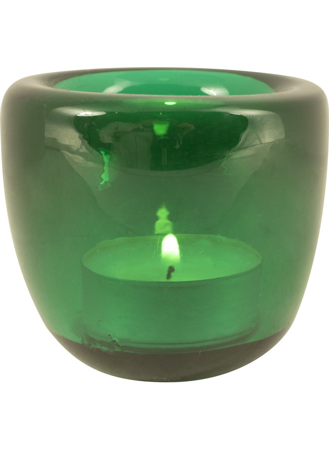 Handgefertigter Teelichthalter aus Glas - Pfauengrün 08