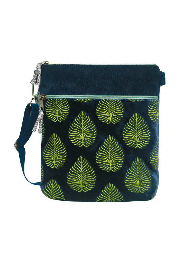 Leaf Embroidered Cross Body Purse - Dark Blue 680