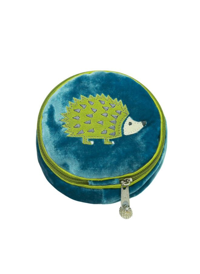 Hedghog Embroidered Round Jewellery Purse -Lakeland Blue 684