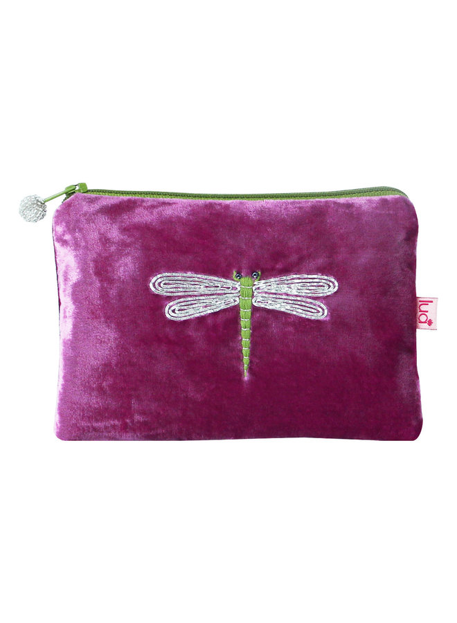 Dragonfly Embroidered Velvet Purse - Orchid Pink 687