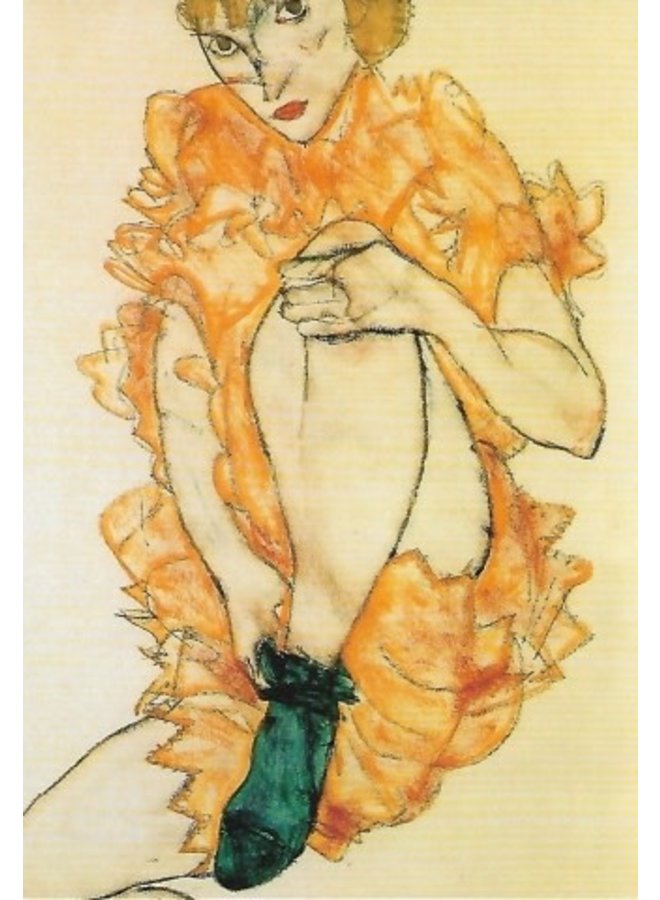 The Green Stocking postcard by Egon Schiele