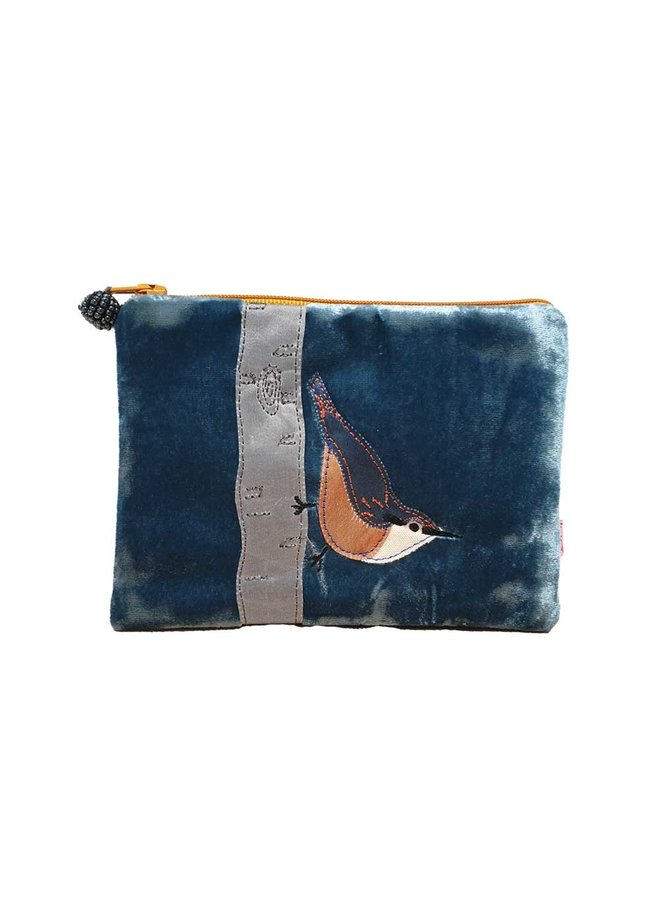 Velvet Nuthatch embrioidered purse Dusky Blue 705