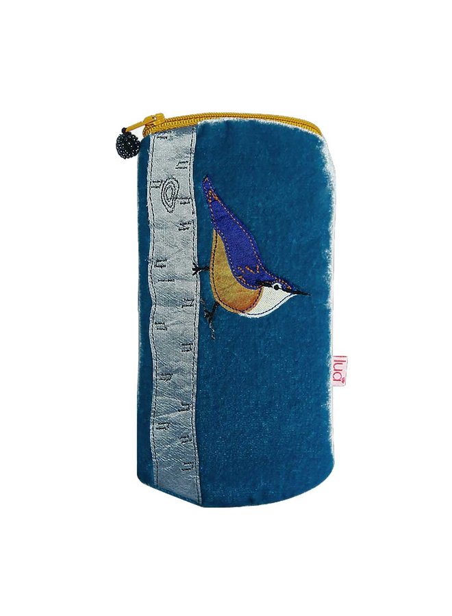 Velvet Nuthatch embrioidered glasses case Dusky Blue 709