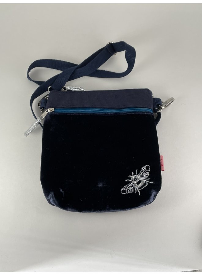 Velvet Embroidered Cross Body Bag Bee Deep Blue 719