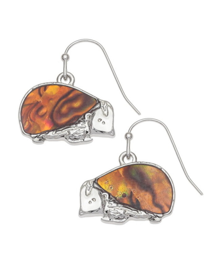 Orange Hedgehog  Paua Shell drop earrings