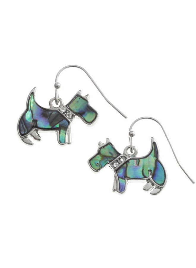 Scottie  Dog Paua Shell drop earrings