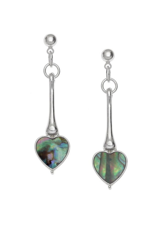 Long Heart Stud Paua Shell Earrings