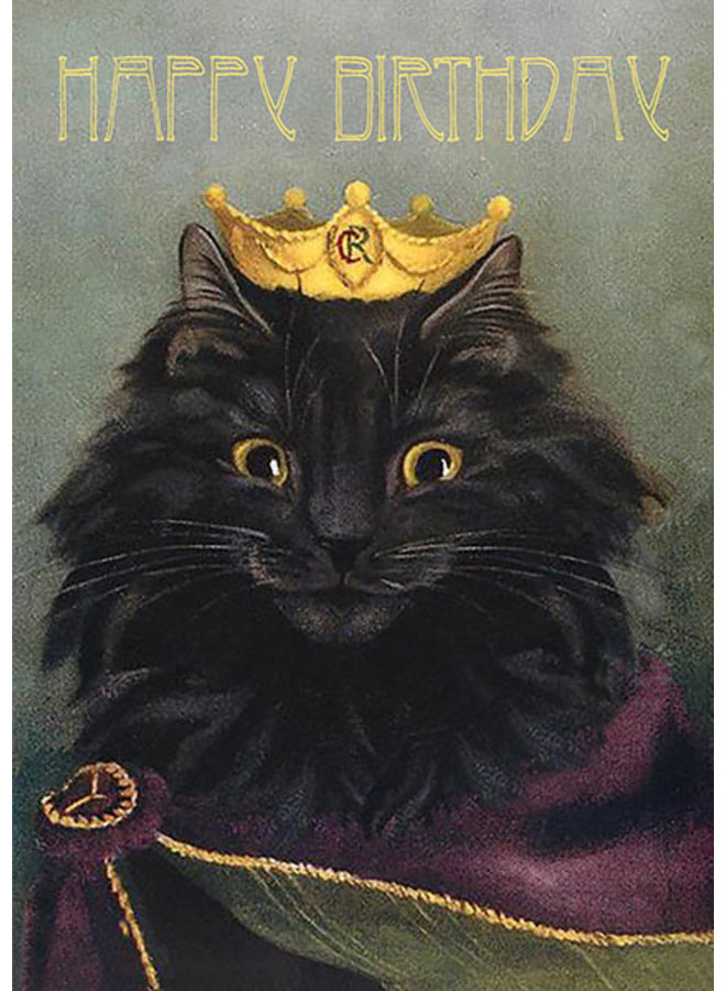 King Puss Happy Birthday Hand Glittered Card