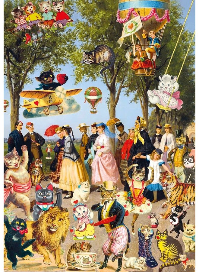 Cats Picnic & Balloon Card