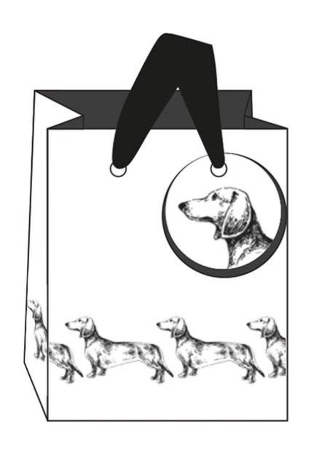 Perros monocromáticos: bolsa de regalo pequeña con cintas y etiqueta