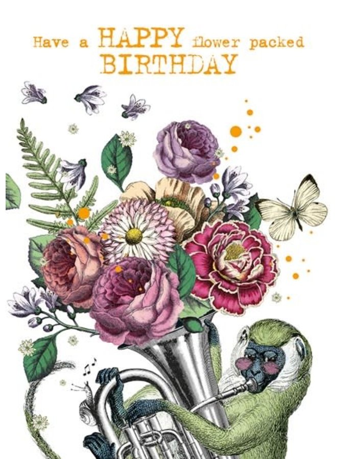 Carte d'anniversaire emballée de fleurs