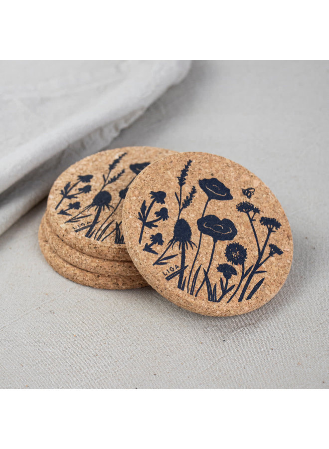 Round  Cork printed Wildflower Coaster single 55