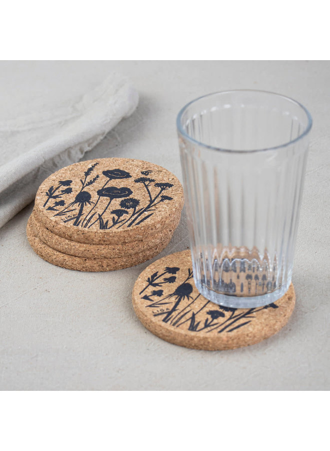 Round  Cork printed Wildflower Coaster single 55