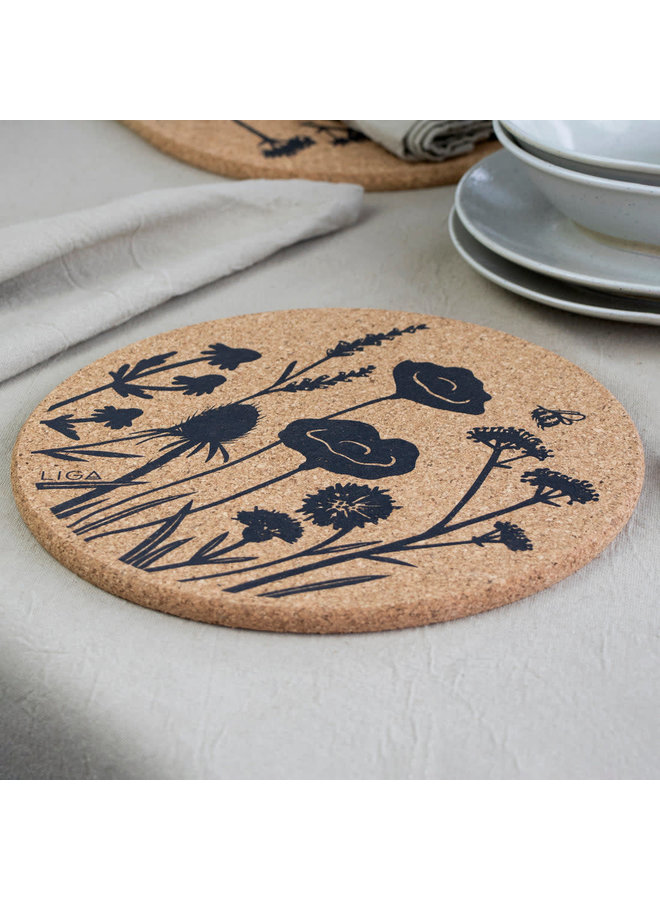 Round Cork printed Wildflower placemat 54