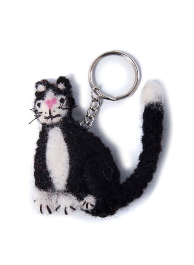 Cat Black Felt Key Ring 174