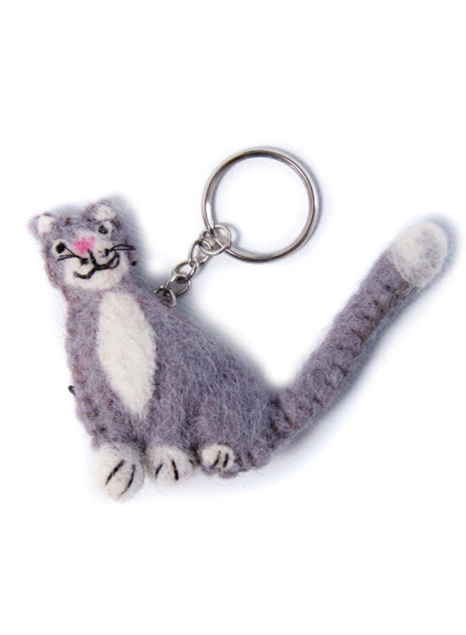 Cat Grey Felt Key Ring 175