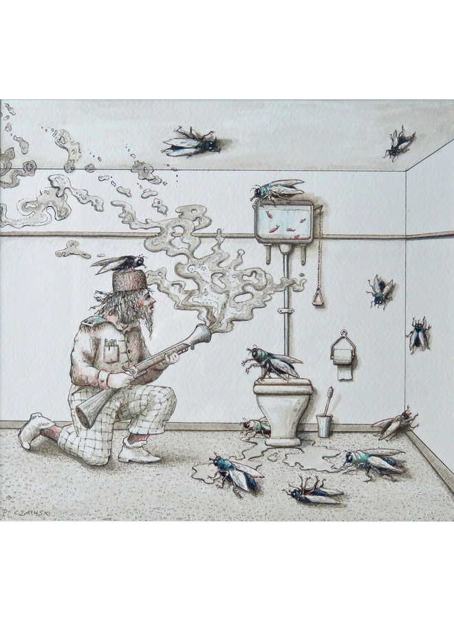 'Clive Le Pryke shooting blue bottles in the Palace Latrines' 67