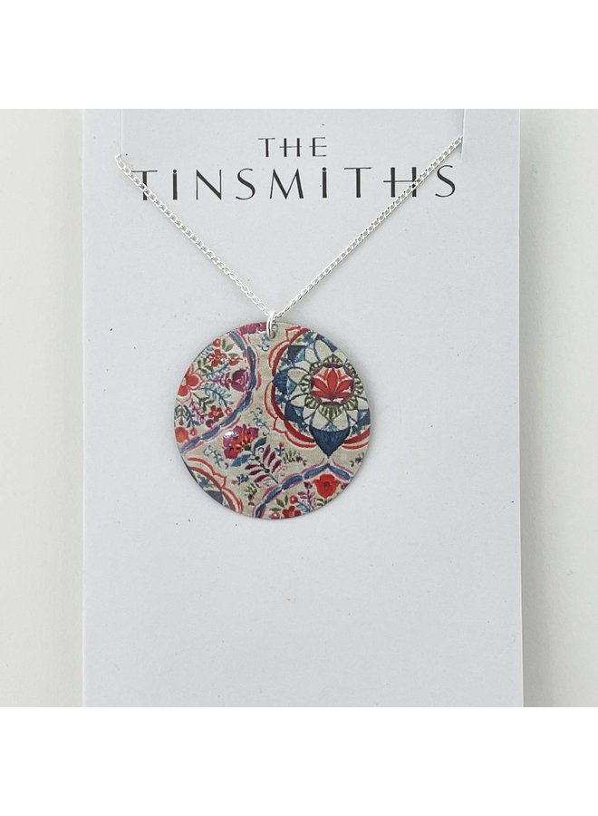 Lotus Disc - Tin and silver Necklace  145