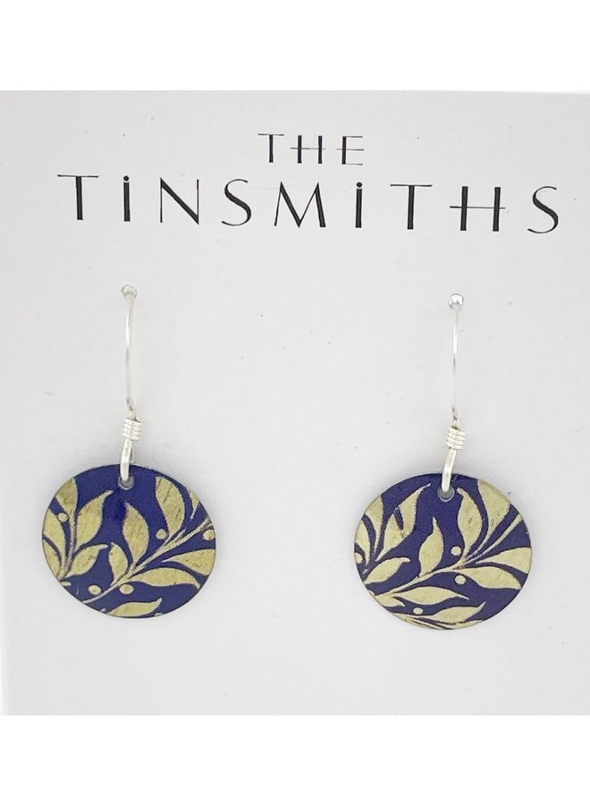 Blue Gilt disc - Tin and silver Earrings  157