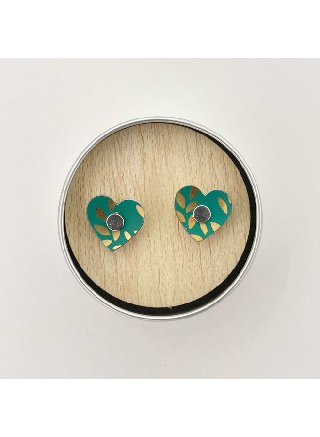 Jade Heart - Tin and silver  Stud Earrings  in a tin 169