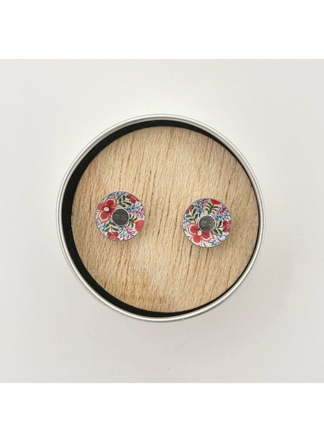 Lotus Disc  - Tin and silver  Stud Earrings  in a tin 171