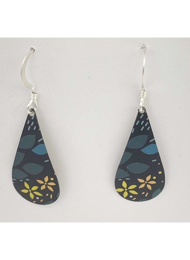 Moonflower large teardrop   - Tin and silver  Earrings  172