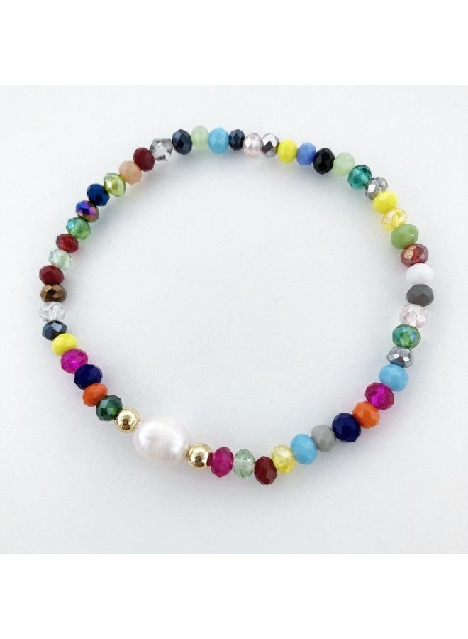 Rainbow pearl and crystal  bracelet 113