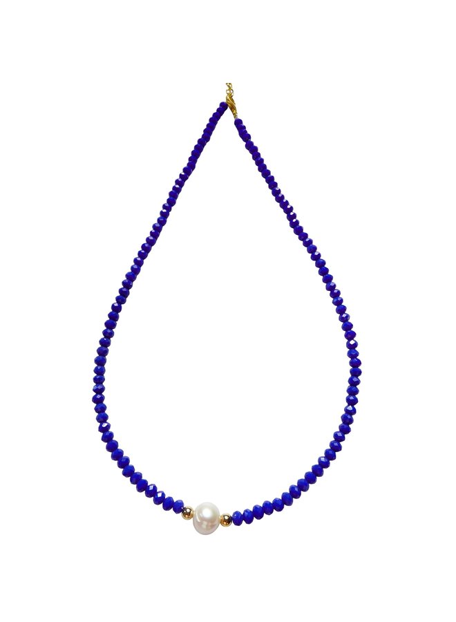 Collier perles et perles cristal bleu Lapis 116