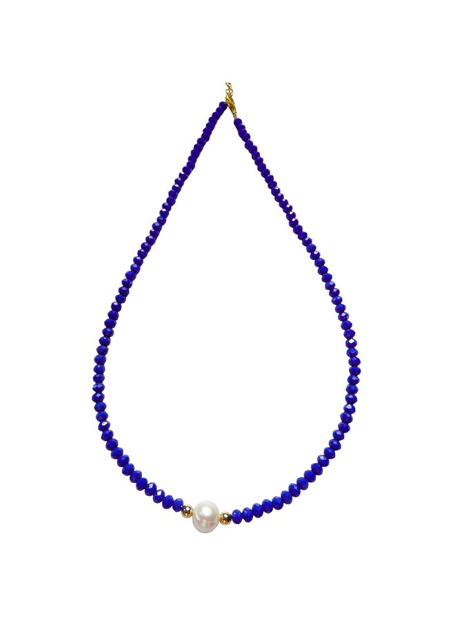 Lapis Blue crystal bead and  pearl  necklace 116