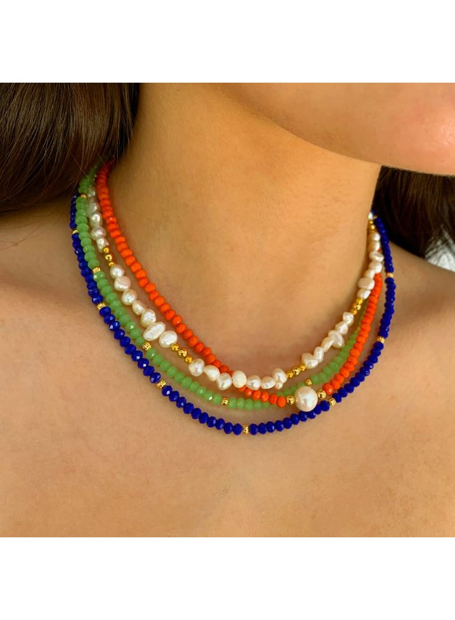 Lapis Blue crystal bead and pearl necklace 116