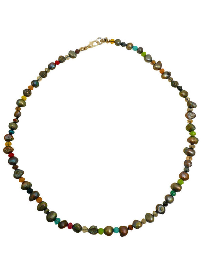 Collier de perles d'eau douce arc-en-ciel paon 128