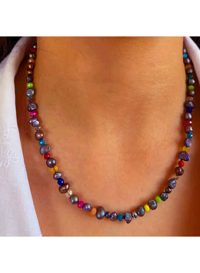 Peacock Rainbow Freshwater Pearl necklace 128