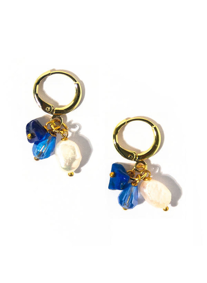 Boucles d'Oreilles Lapis et Perle d'Eau Douce 142