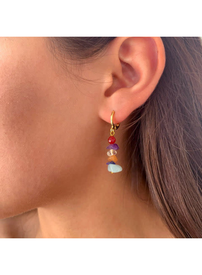 Multi crystal chip Hoop  Earrings 144