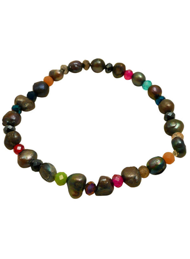Pulsera de perlas de pavo real y cuentas de arcoíris 152