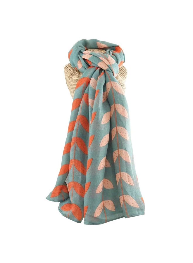 Leaves in Line Cotton scarf Green  811