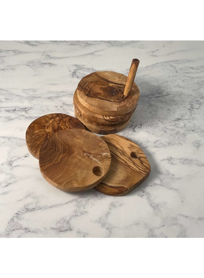 Olive wood stacking coaster set 17