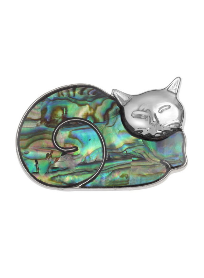 Cat Curled Up Paua  Brooch