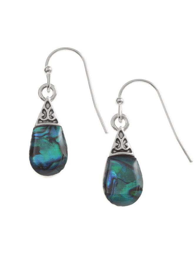 Boucles d'Oreilles Pendantes Coquillage Paua Incrusté Poire Bleue