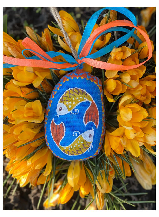 Azul con Peces Tradicional Ucrania Huevo de Pascua 25