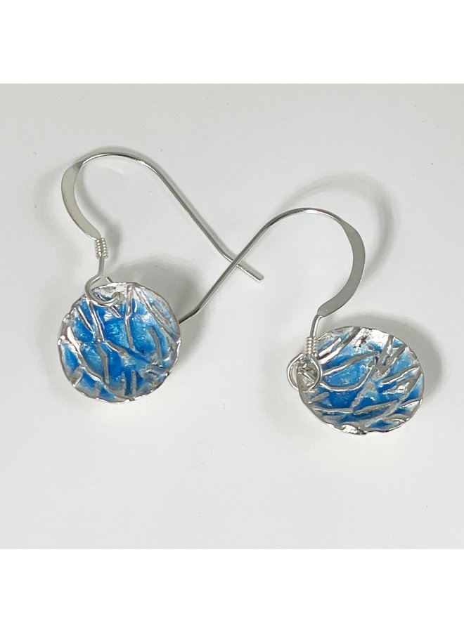 Bright  Spray round dome enamel, silver & pewter drop earring 50