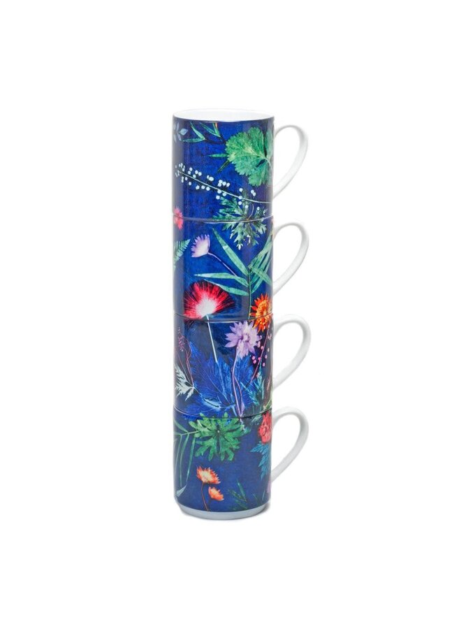 Juego de tazas apilables - Indigo Tropical juego de 4 - 032