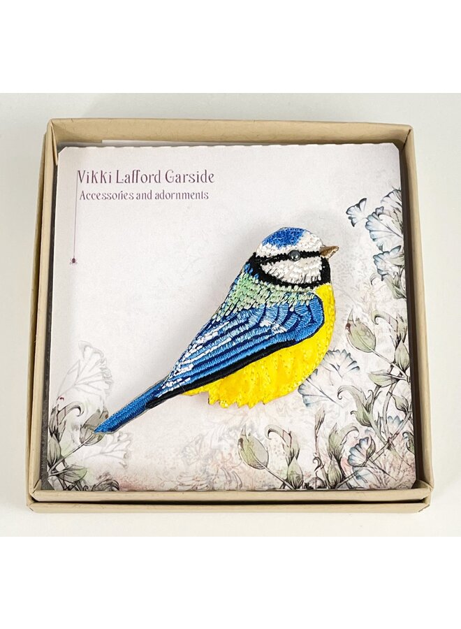 Blue Tit beak right Embroidered boxed Brooch 100