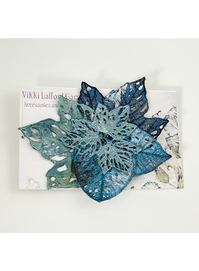 Leaf cluster blue Embroidered pin Brooch on card 122