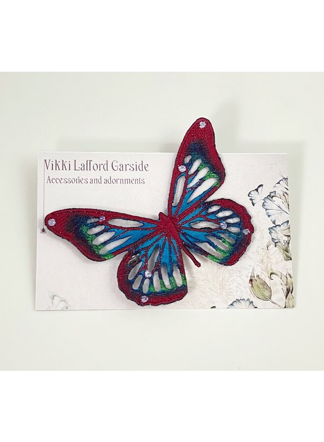 Broche Pin Bordado Mariposa Púrpura y Turquesa 113