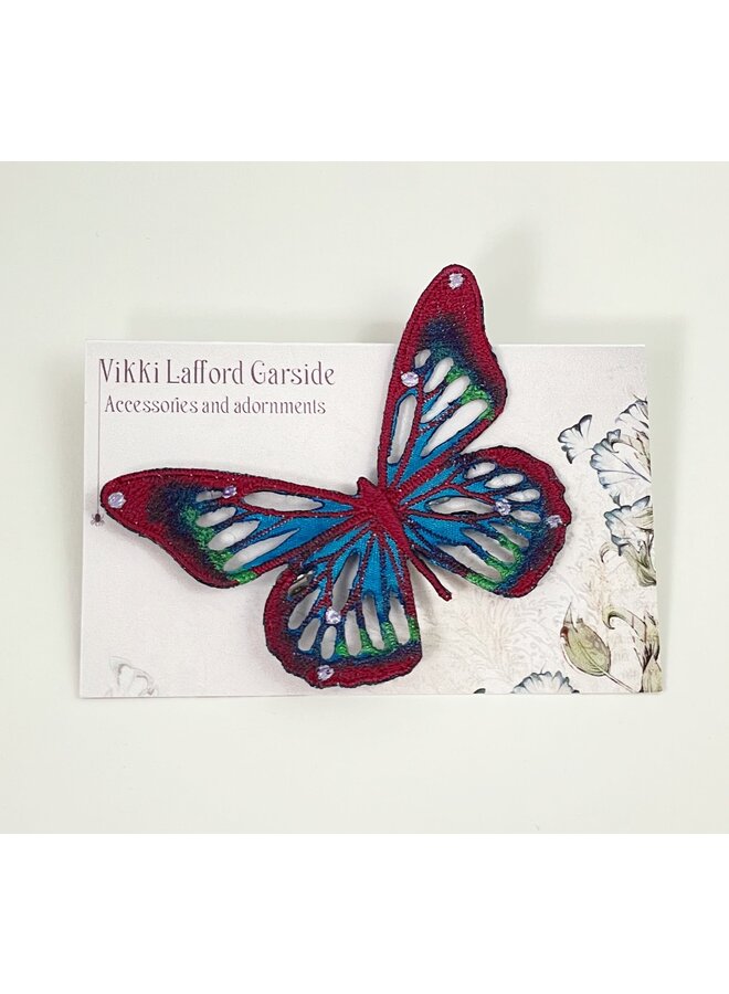 Schmetterlings-Lila und Türkis bestickte Brosche 113