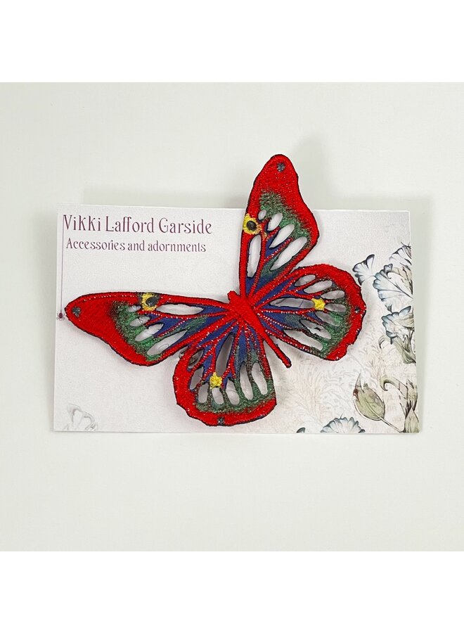 Broche Alfiler Bordado Mariposa Rojo y Verde 109