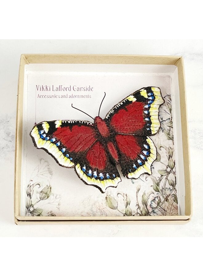 Camberwell Beauty Butterfly  embroidered brooch 094