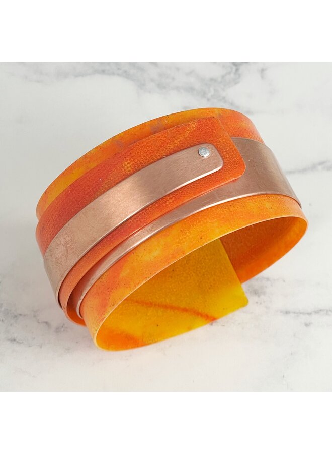 Orange Copper and Plastic Adjustable Cuff 138