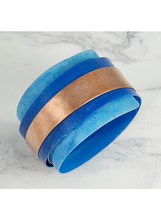 Blue (A) Copper and Plastic Adjustable Cuff 136
